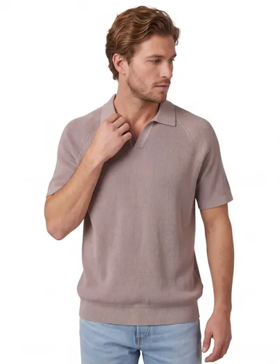 Profuomo Poloshirt beige v hals Profuomo normale fit korte mouw