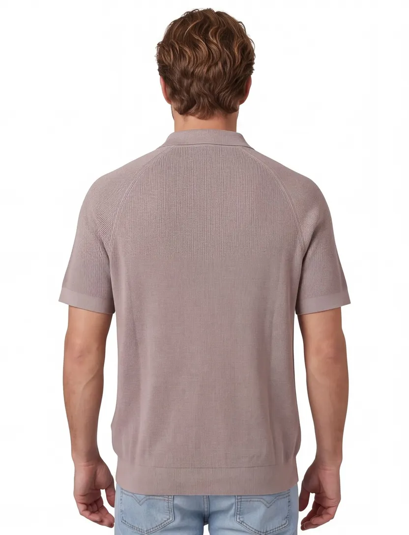 Poloshirt beige v hals Profuomo normale fit korte mouw