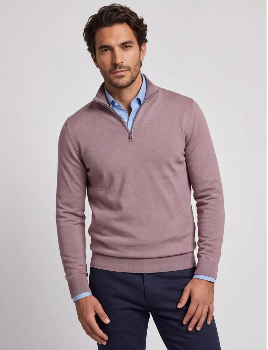 Roze trui profuomo normale fit half zip