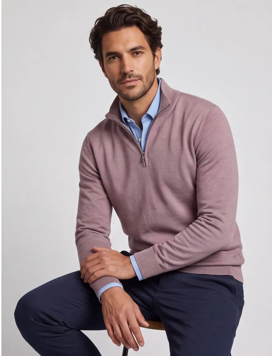 Roze trui profuomo normale fit half zip
