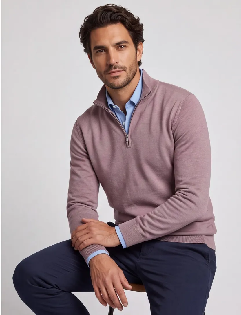 Trui roze Profuomo half zip normale fit
