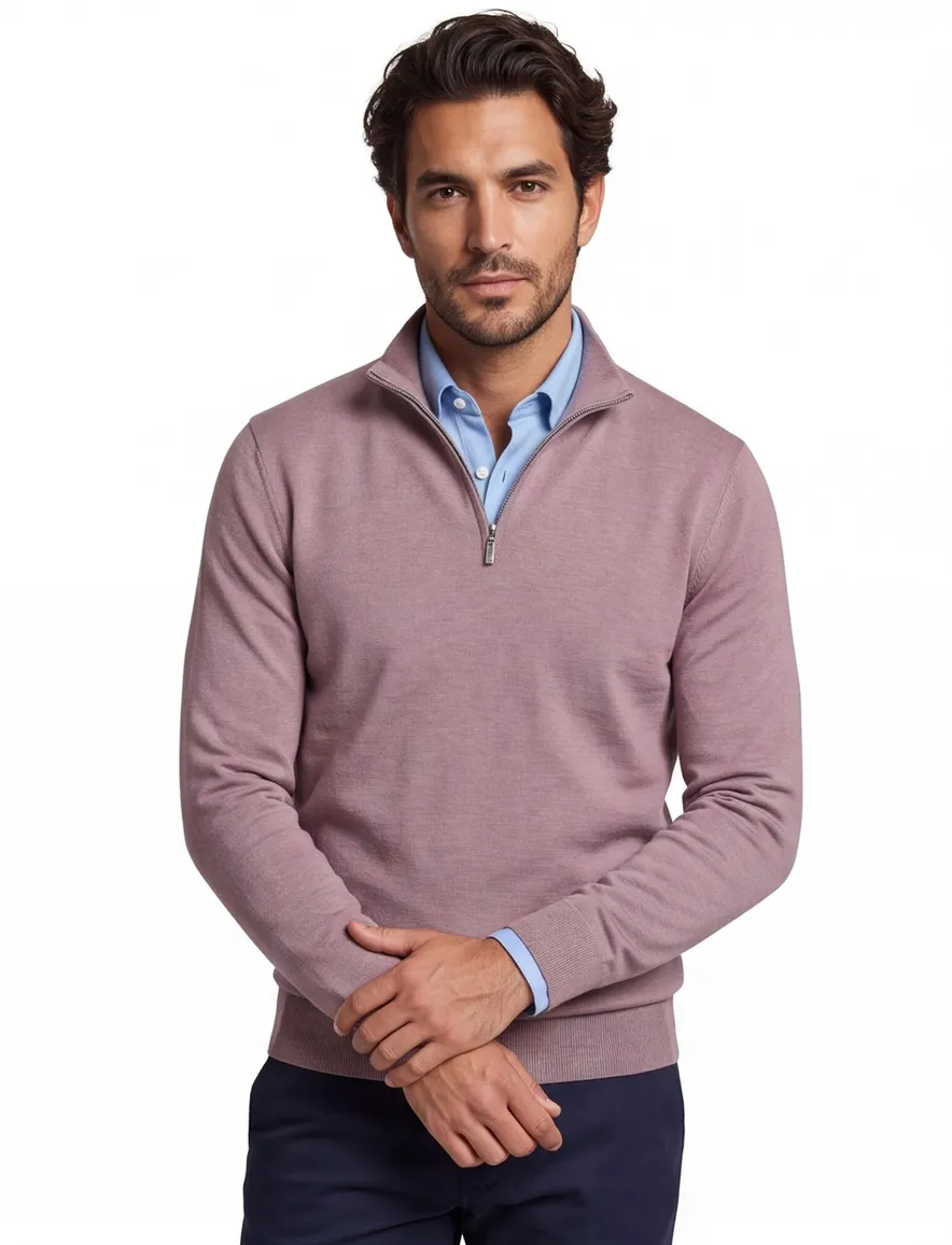 Roze trui profuomo normale fit half zip
