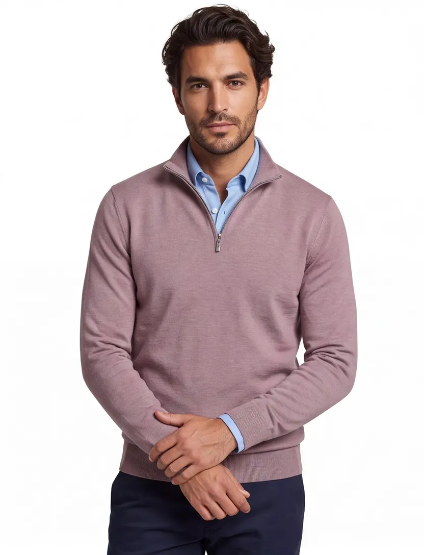 Trui roze Profuomo half zip normale fit