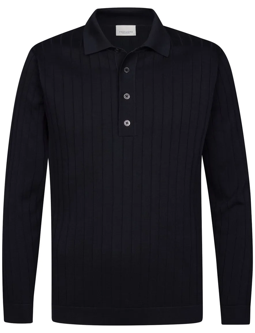 Profuomo navy poloshirt normale fit structuur