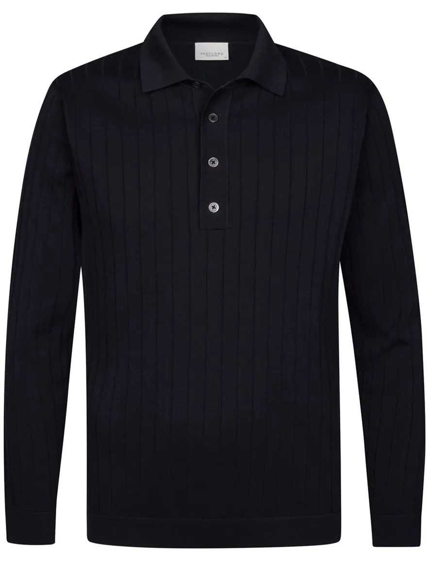 Profuomo navy poloshirt normale fit structuur