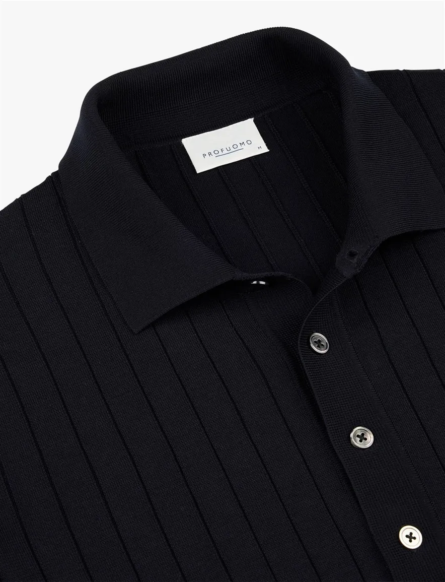 Profuomo navy poloshirt normale fit structuur