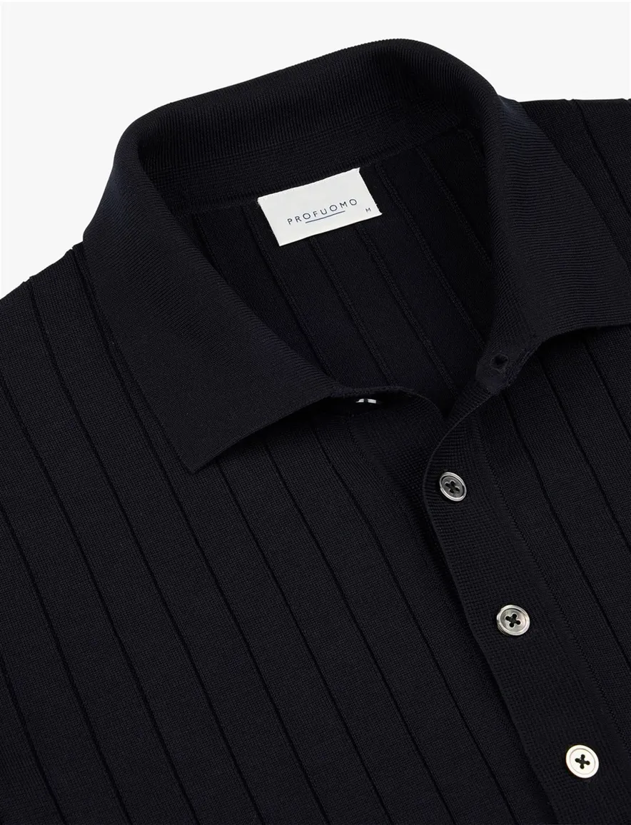 Profuomo navy poloshirt normale fit structuur