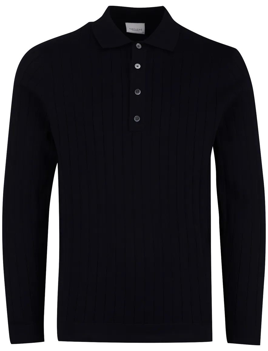 Profuomo navy poloshirt normale fit structuur