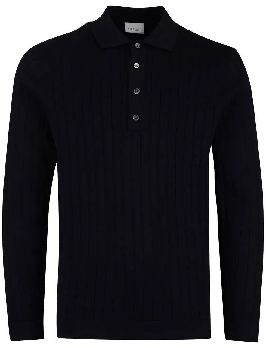 Profuomo navy poloshirt normale fit structuur