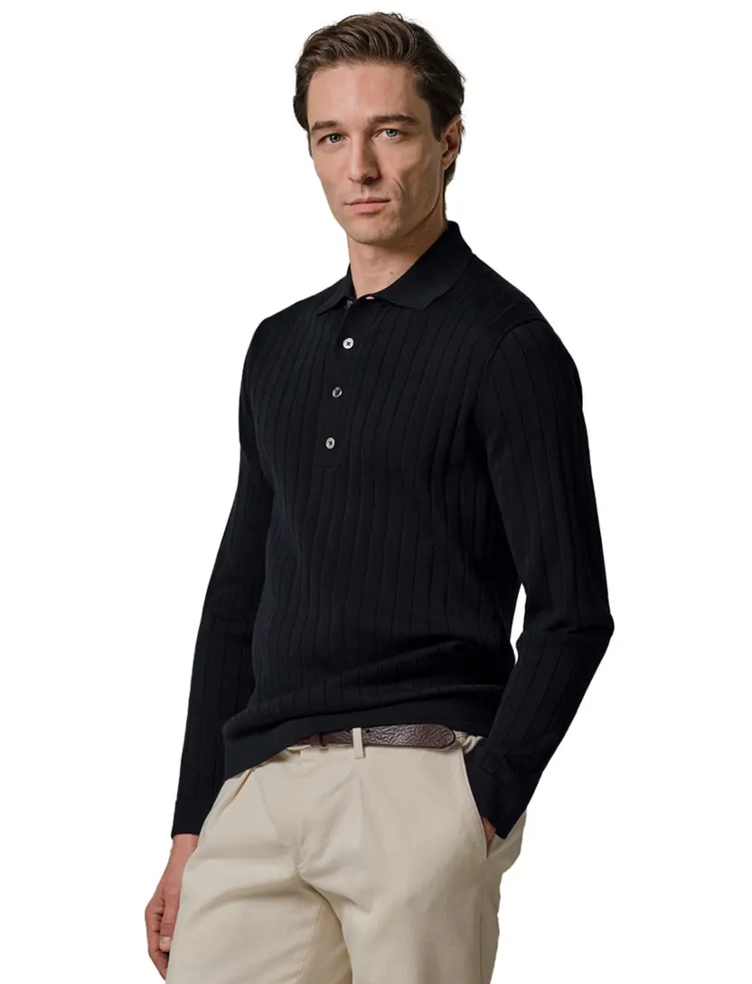 Poloshirt Profuomo navy structuur 3 knopen