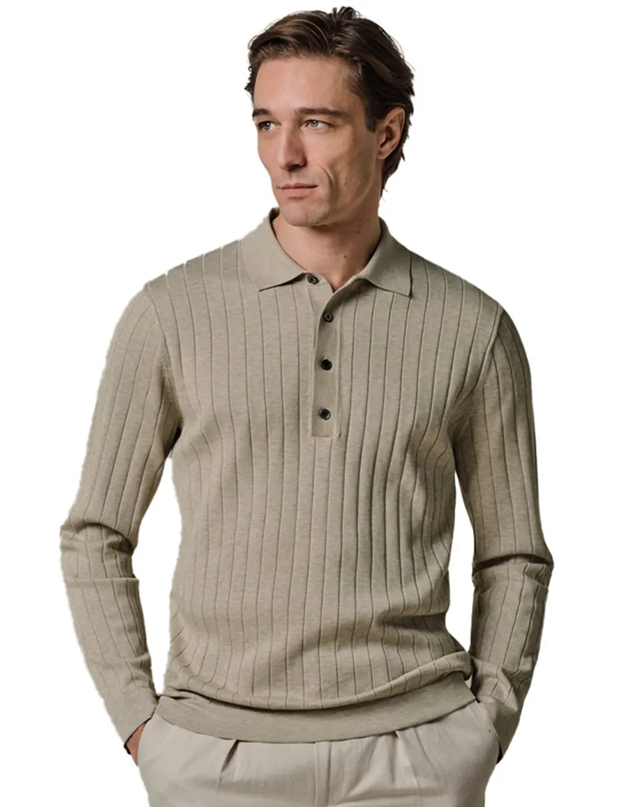 Profuomo beige poloshirt normale fit structuur