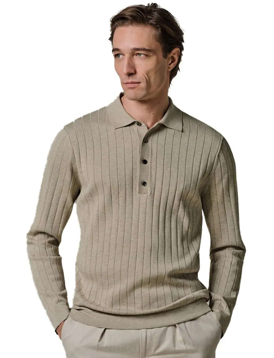 Profuomo beige poloshirt normale fit structuur