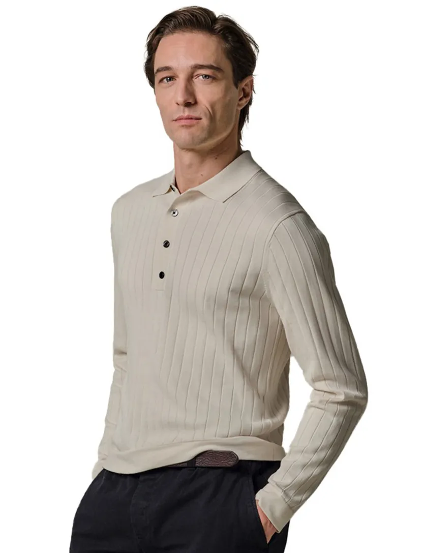 Beige poloshirt Profuomo structuur normale fit