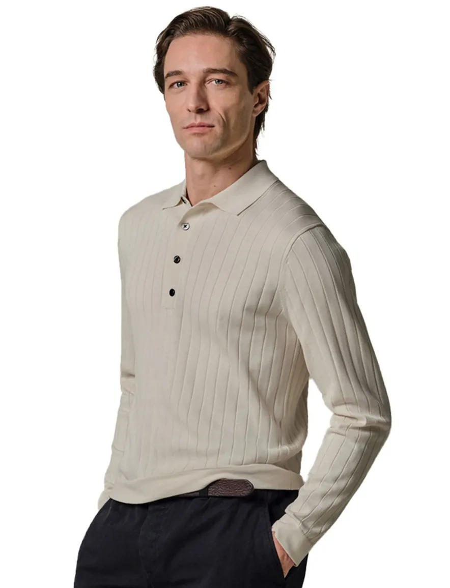 Profuomo poloshirt beige normale fit 3 knopen