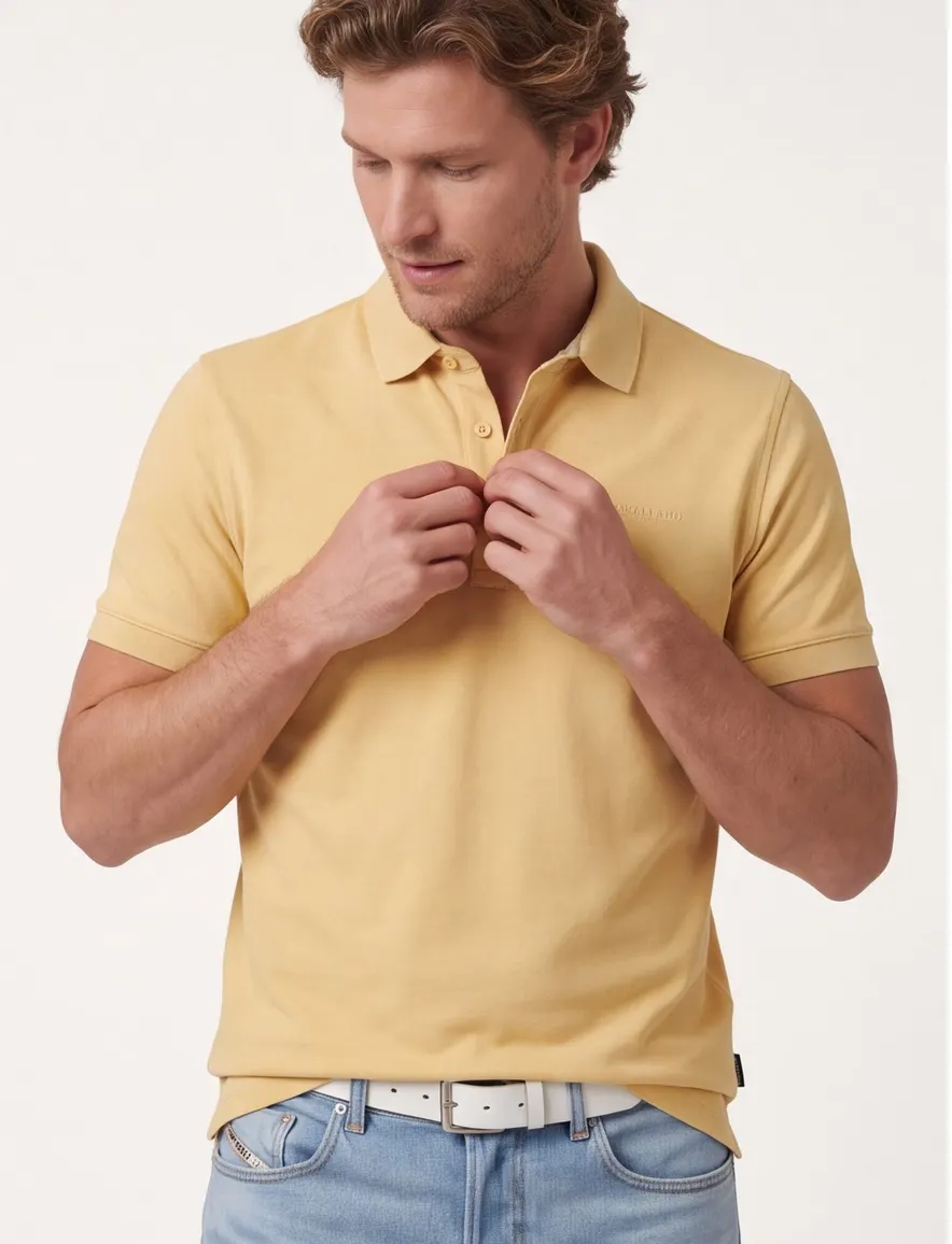Cavallaro Mielos Polo geel korte mouw 3-knoops