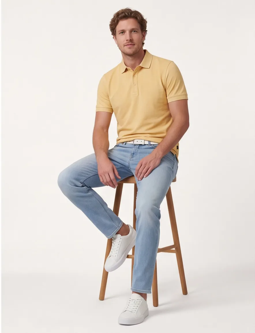 Cavallaro Mielos Polo geel korte mouw 3-knoops