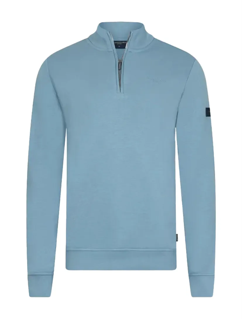 half-zip trui lichtblauw Cavallaro Diagono katoen
