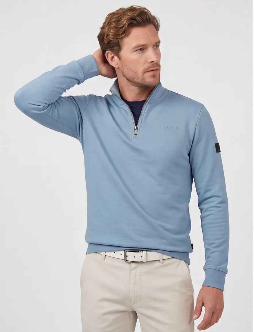 Cavallaro Diagono half zip trui lichtblauw effen