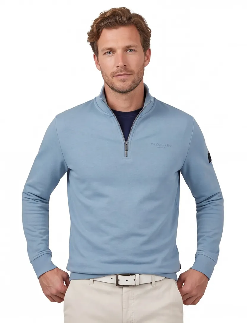 half-zip trui lichtblauw Cavallaro Diagono katoen