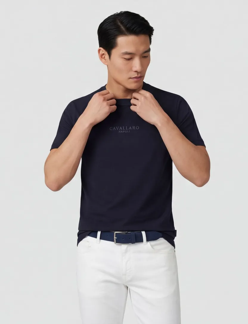 ronde hals t-shirt donkerblauw Cavallaro Darione effen