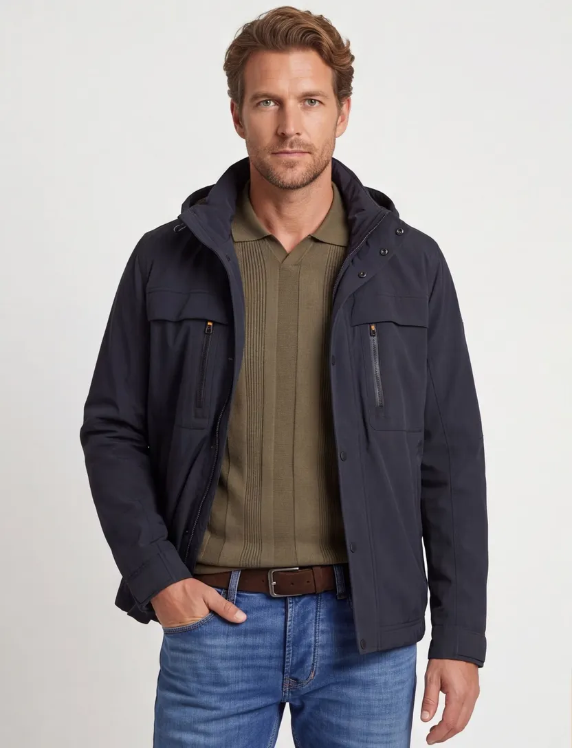 parka jas Camel active navy met capuchon