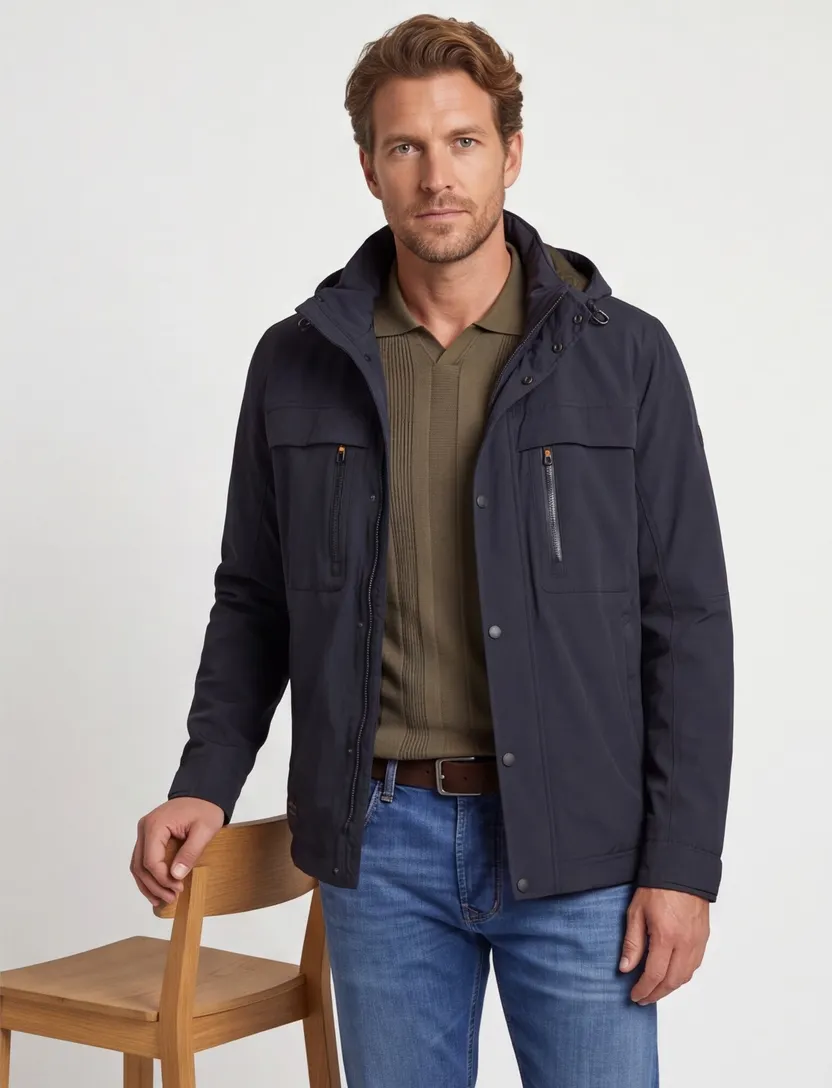 parka jas Camel active navy met capuchon