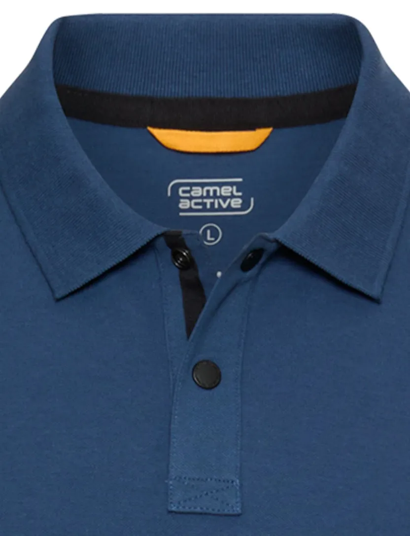 Camel Active poloshirt blauw effen wijde fit