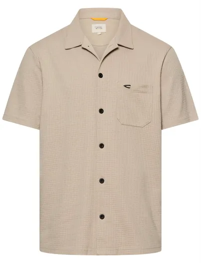 Camel Active Overhemd Camel Active beige wijde fit wafel textuur
