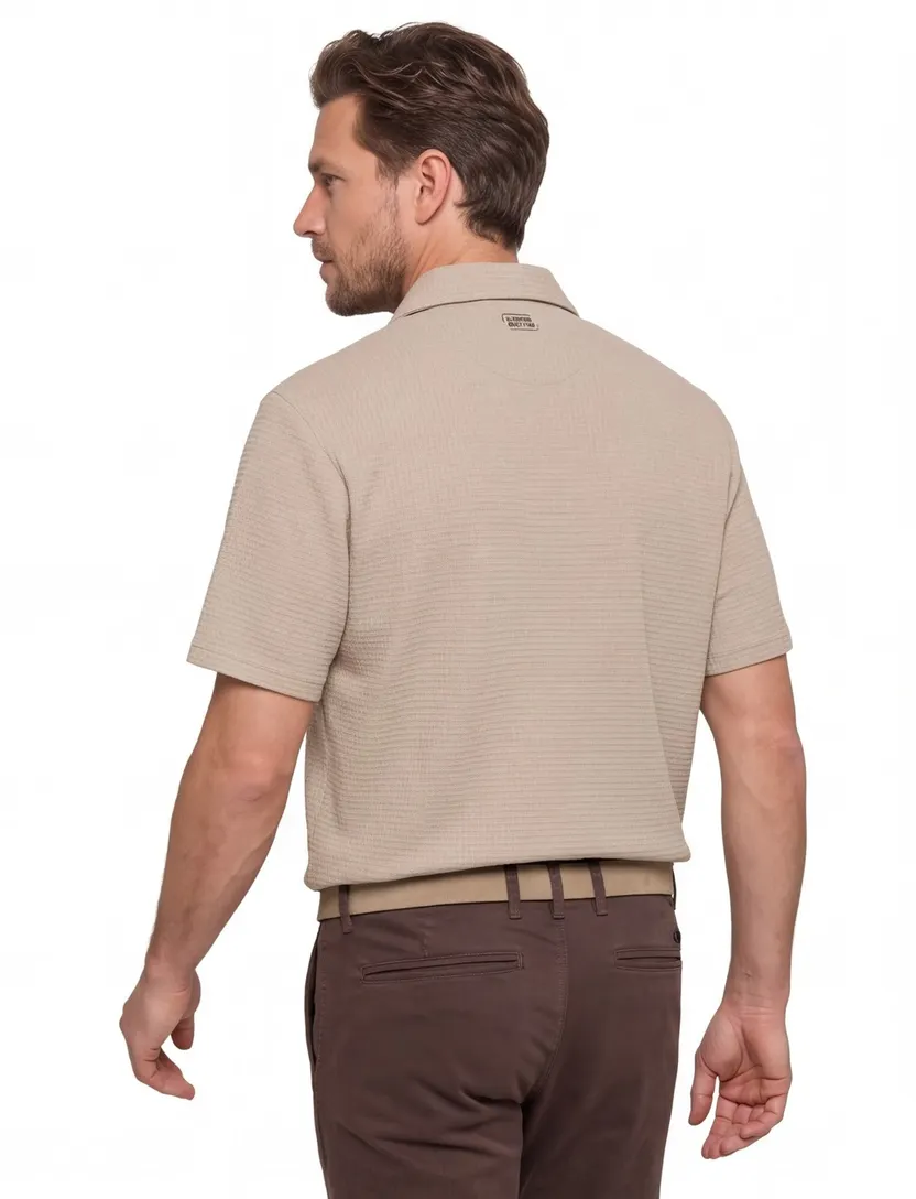 Camel Active overhemd beige wafel textuur wijde fit