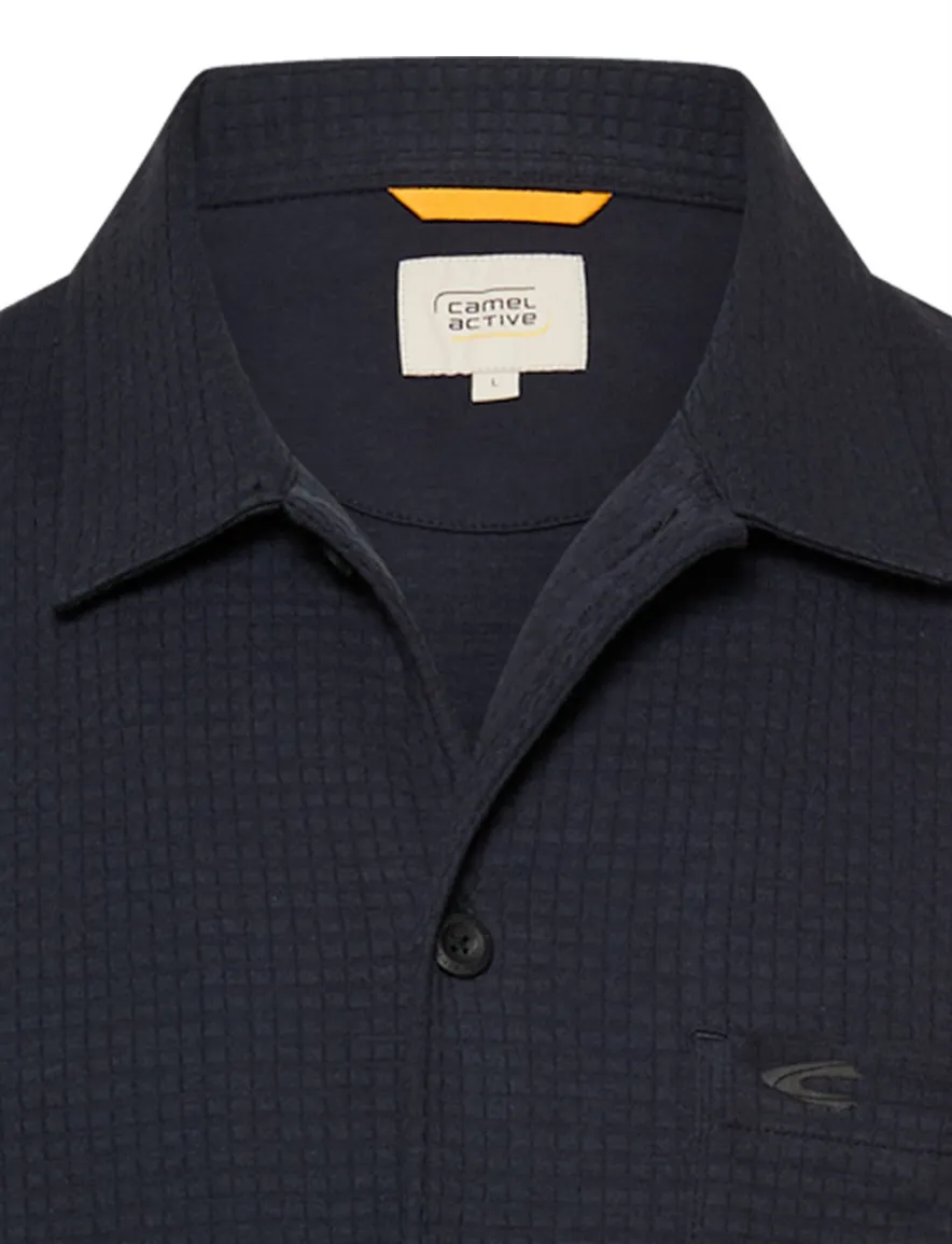 Camel Active overhemd donkerblauw geprint katoen