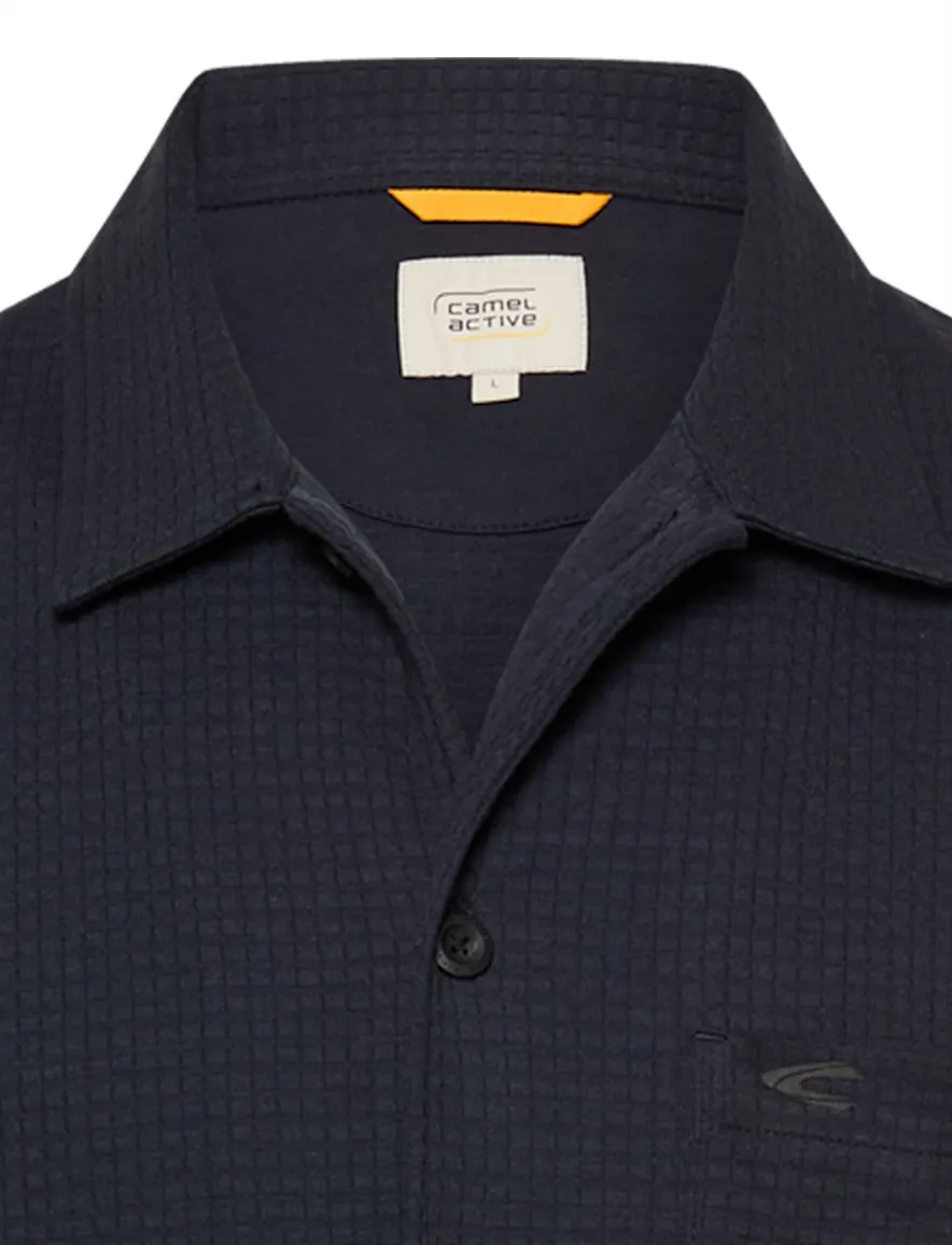 Camel Active overhemd donkerblauw korte mouw