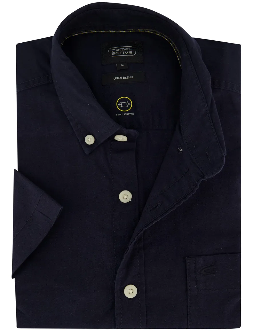 Camel Active overhemd donkerblauw linnen wijde fit