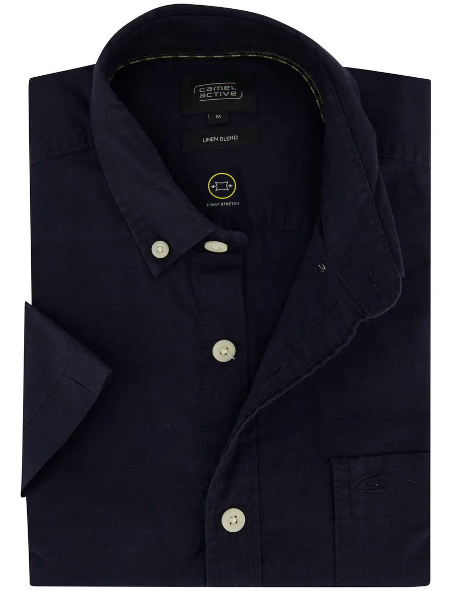 Camel Active overhemd donkerblauw linnen wijde fit