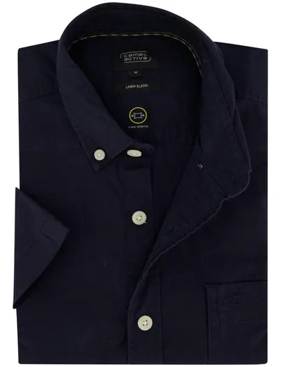 Camel Active Overhemd Camel Active donkerblauw linnen wijde fit