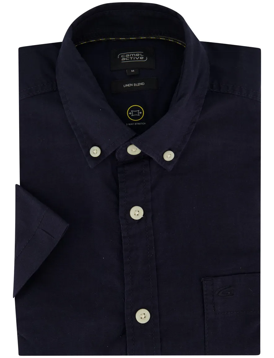 Camel Active overhemd donkerblauw linnen wijde fit