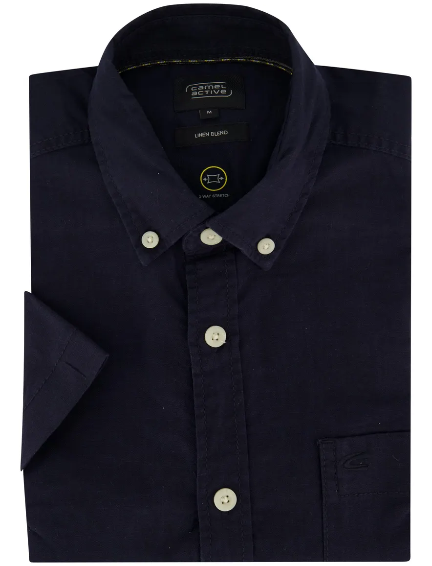 Camel Active overhemd donkerblauw linnen wijde fit