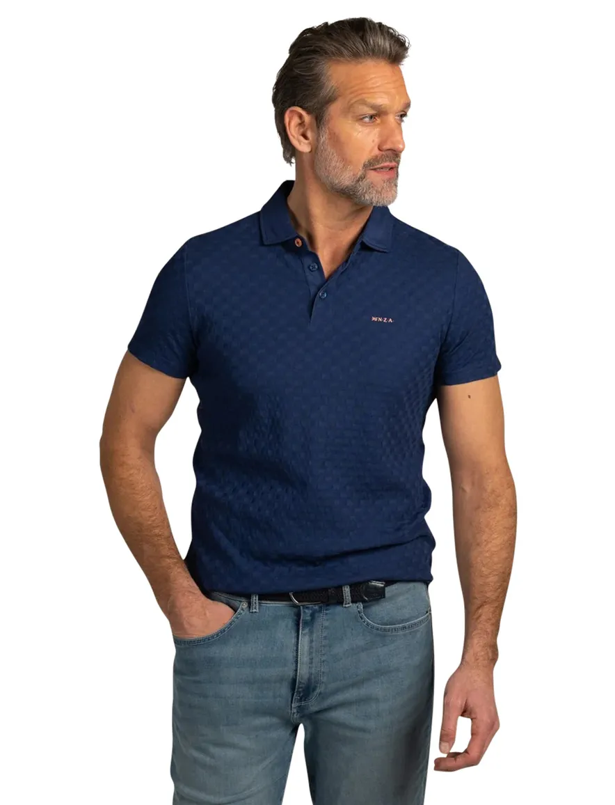 Donkerblauw geprint poloshirt NZA normale fit 3 knoops