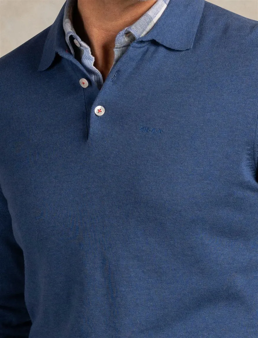New Zealand poloshirt blauw 3 knoops