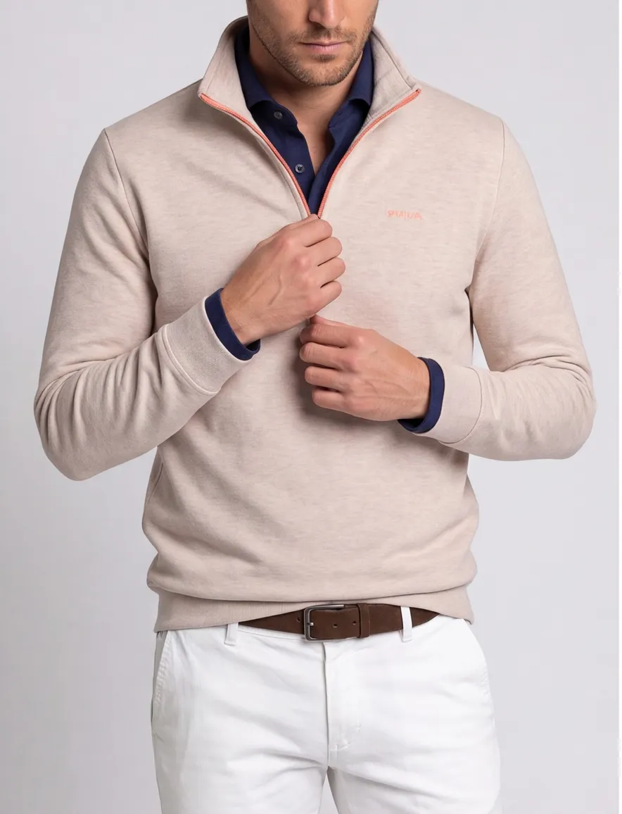 NZA half zip sweater beige gemêleerd