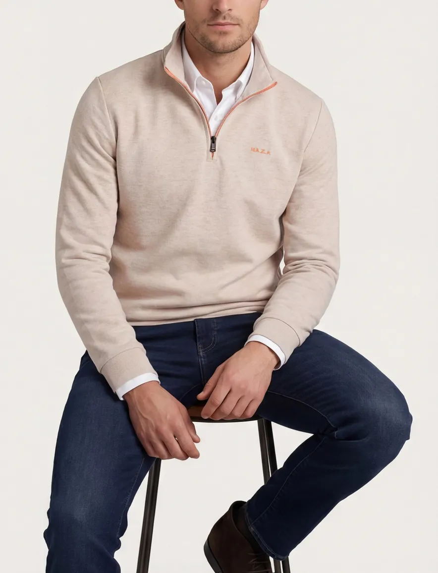 NZA half zip sweater beige gemêleerd