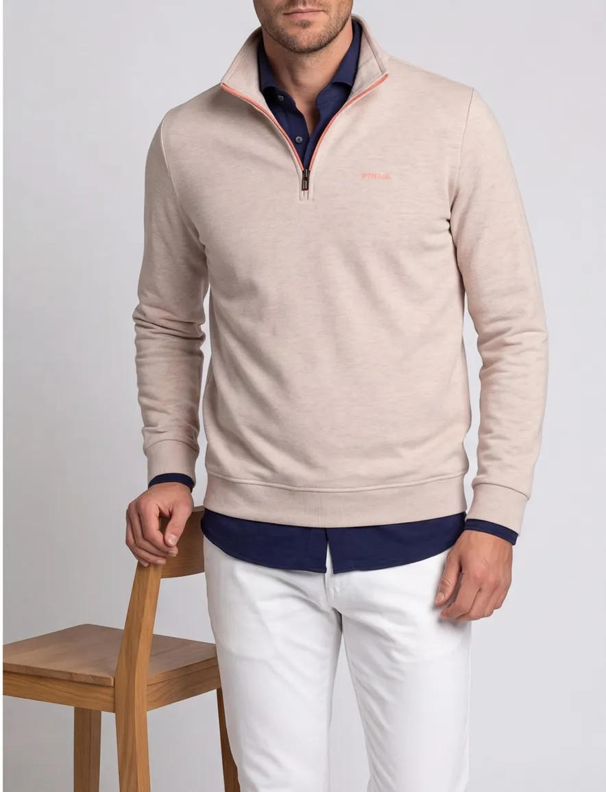NZA half zip sweater beige gemêleerd