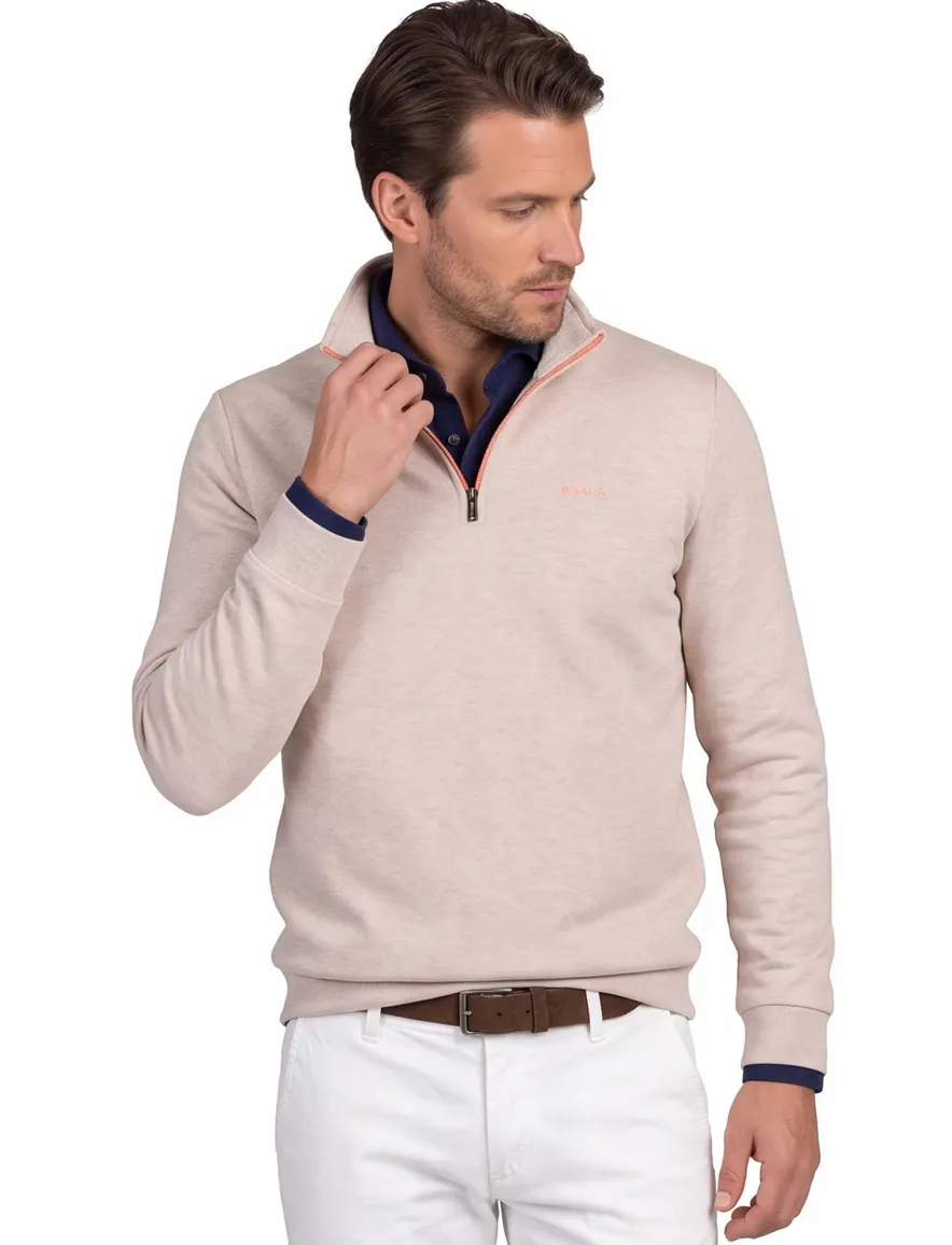 NZA half zip sweater beige gemêleerd