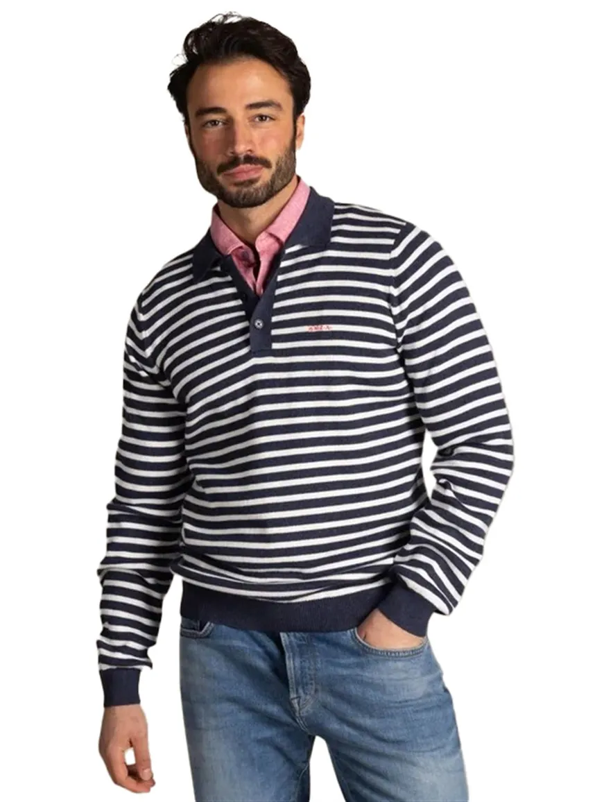 Donkerblauw poloshirt New Zealand gestreept
