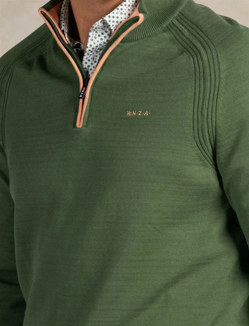 Trui New Zealand groen half zip structuur normale fit