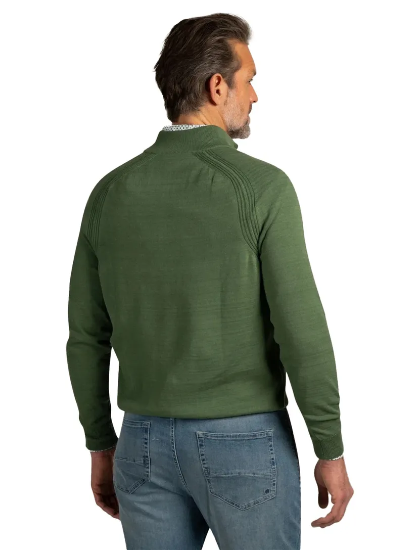 Trui New Zealand groen half zip structuur normale fit
