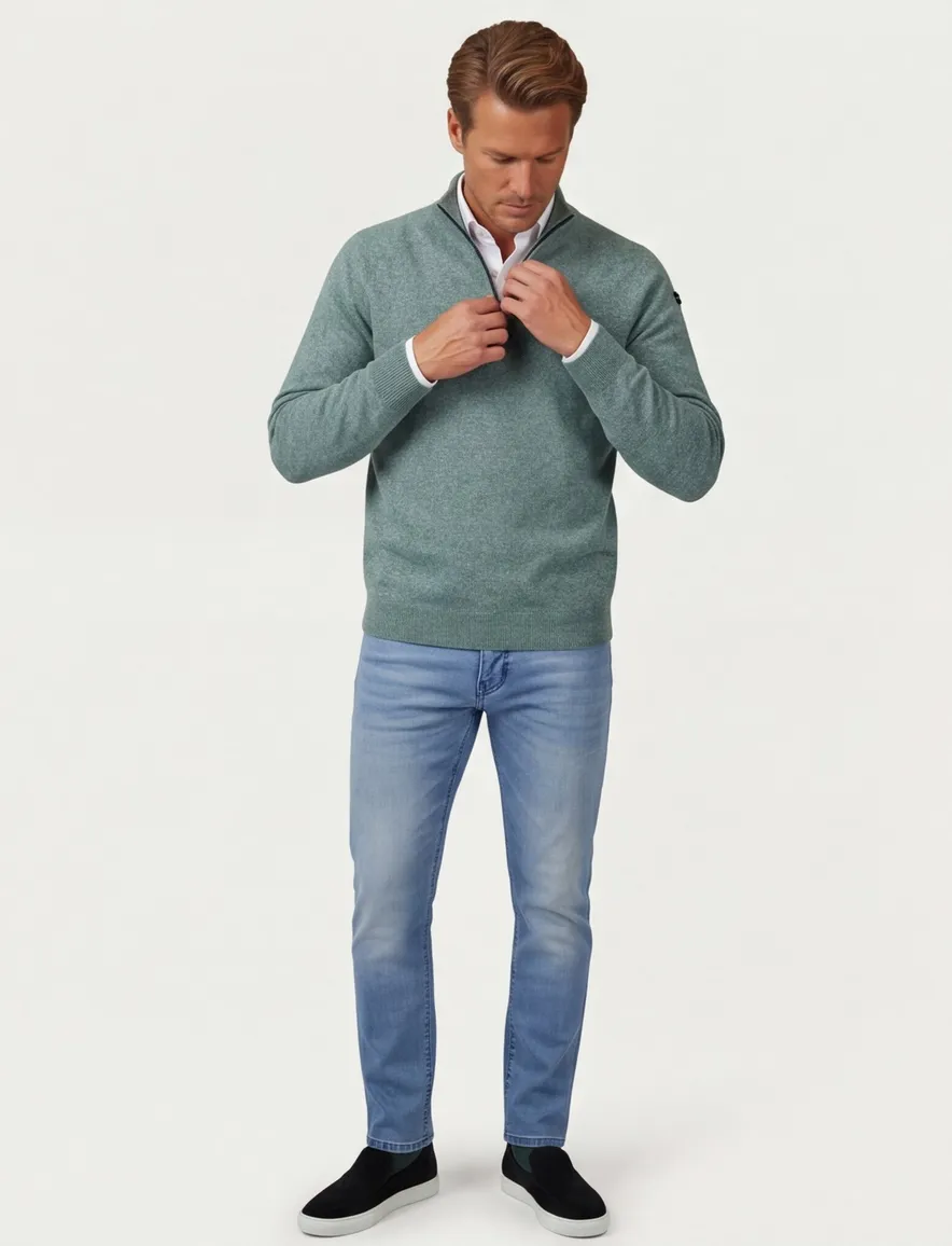 Groene trui New Zealand half zip normale fit