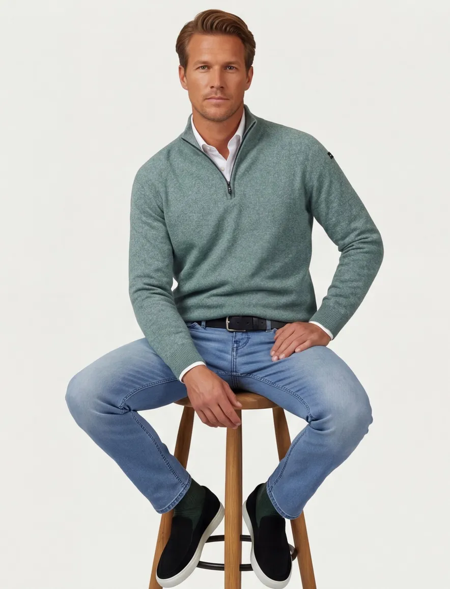 Groene trui New Zealand half zip normale fit