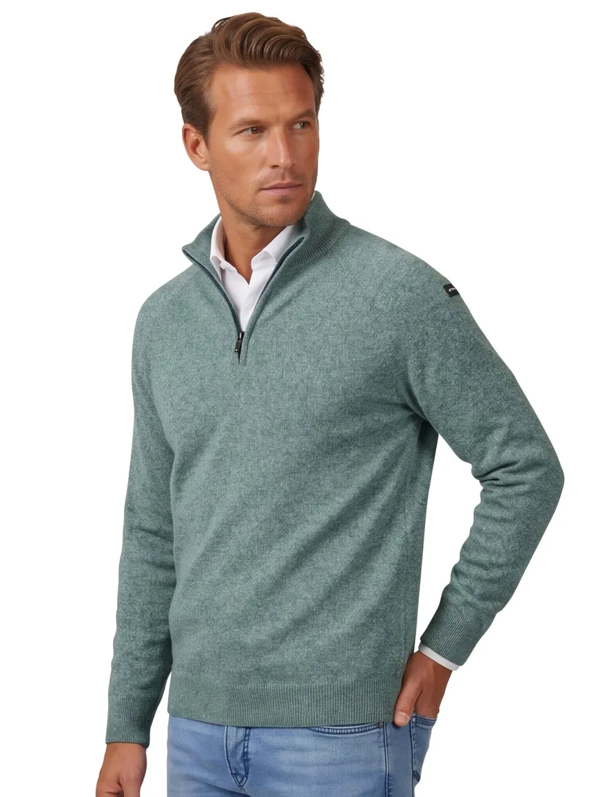 Groene trui New Zealand half zip normale fit