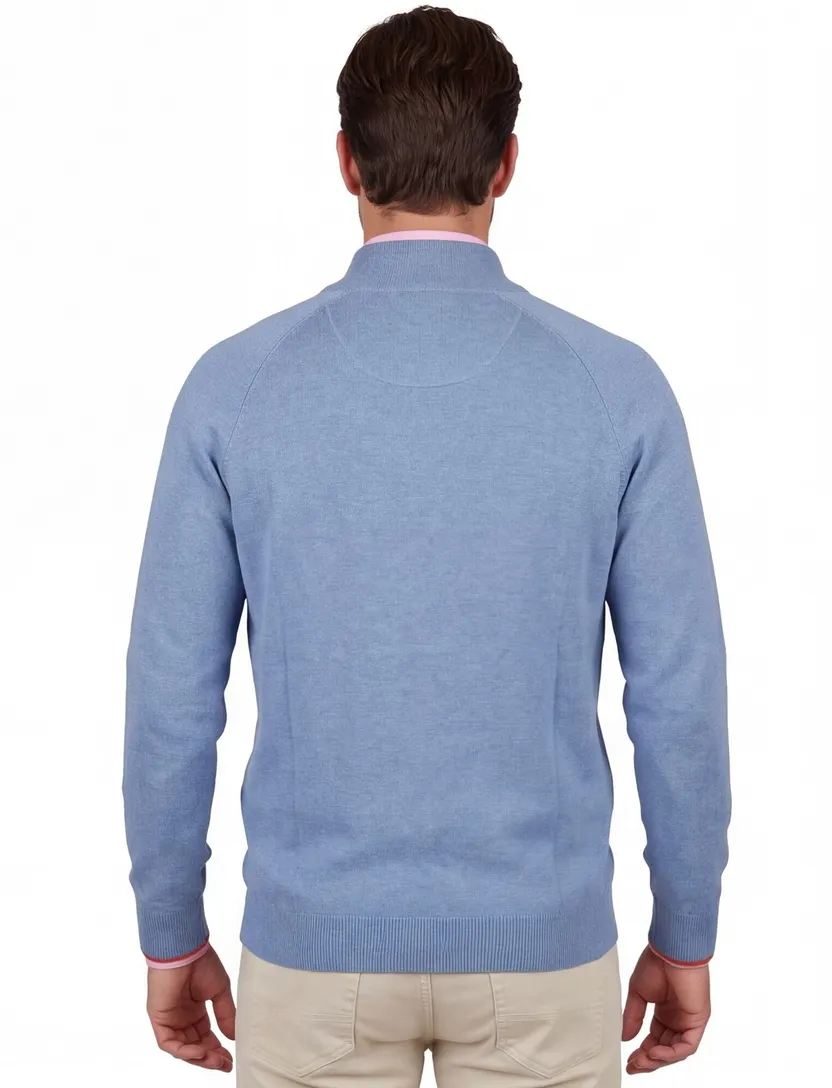 Trui New Zealand lichtblauw half zip gemeleerd normale fit