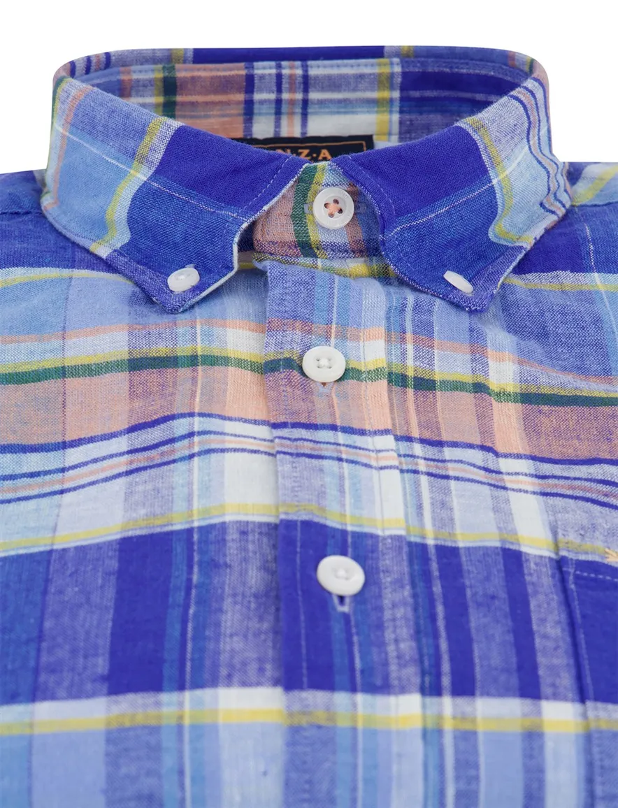 NZA Overhemd blauw geruit linnen